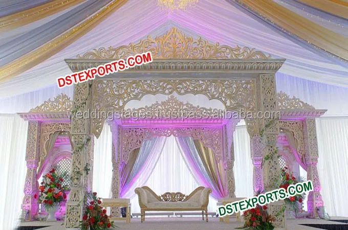 Asian Wedding Stage With Latest Back Frames, Royal English Wedding Stage Decorations, Asian Wedding Stages Manufacturer