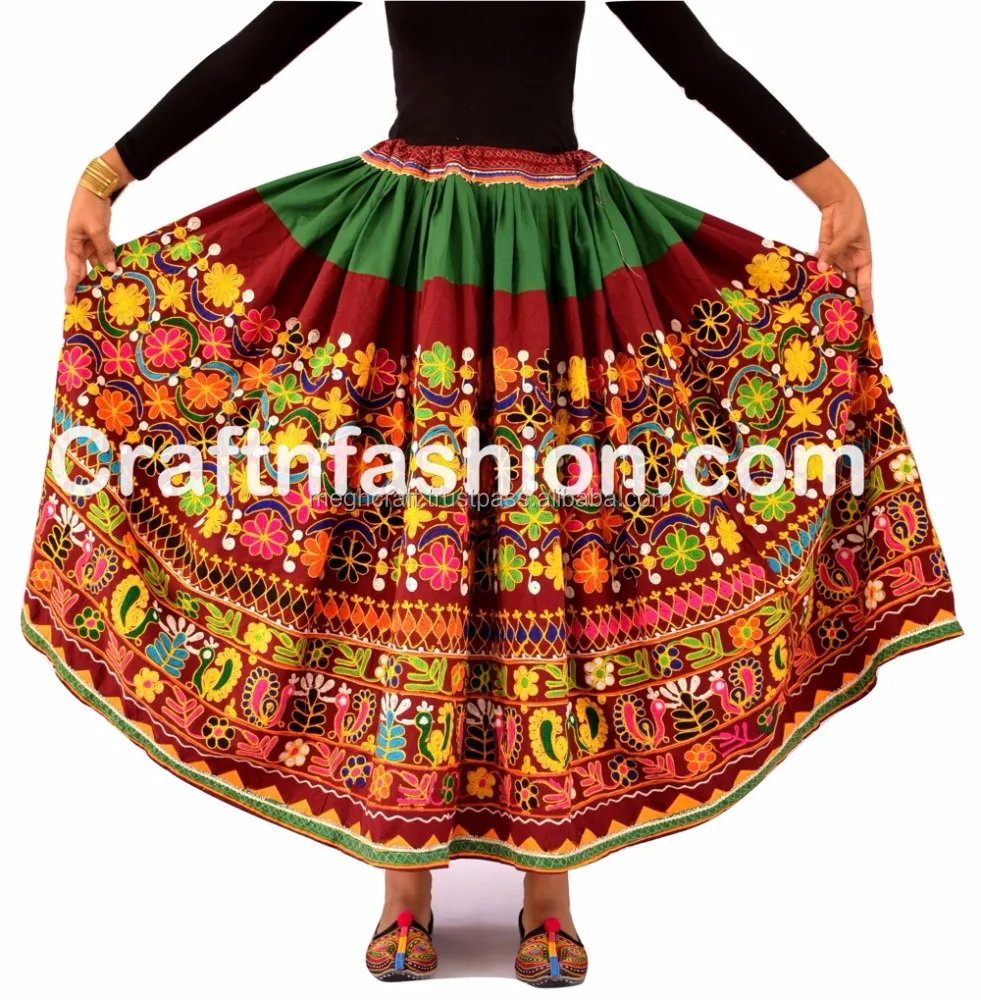 Collectible Old boho Indian Kuchi Banjara Skirt tribal Ethnic Mirror Embroidered Work skirt