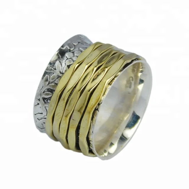 925 Sterling Plain Silver Meditation Jewelry Two Tone Handmade Spinner Ring