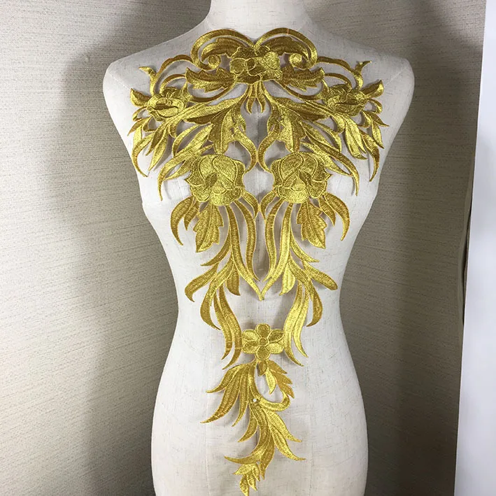 Metallic Gold Embroidery Patch Lace Applique Venise Yoke Dress Dance Costume Metallic Gold Embroidery Patch Lace Applique Venise Yoke Dress Dance Costume