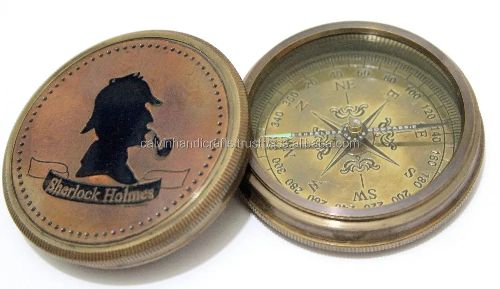 BRASS COMPASS SHERLOCK HOLMES WITH LEATHER CASE NAUTICAL SHIPS MELBOURNE 
