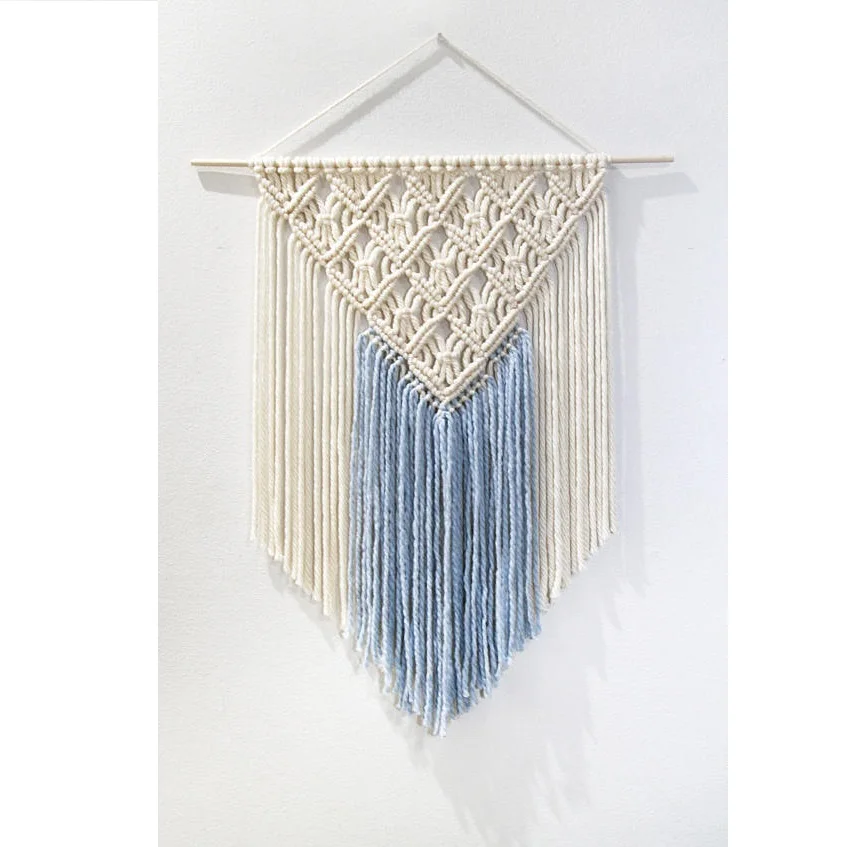 light blue macrame wall hanging