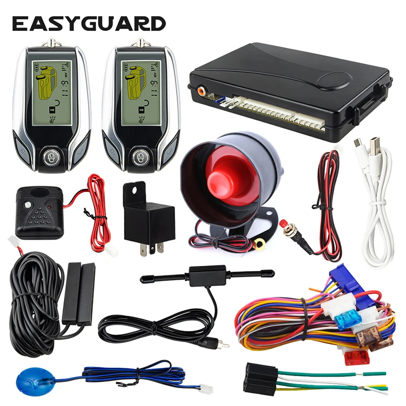 2 Way PKE Car Alarm System with LCD Remote, Auto Lock/Unlock, and