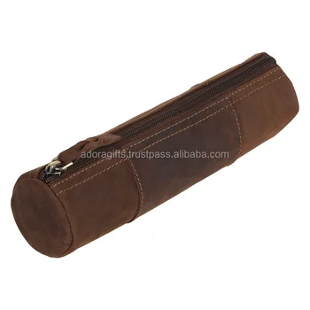 Astuccio per penne in pelle PU per cancelleria Art Pouch Office University College Vintage marrone