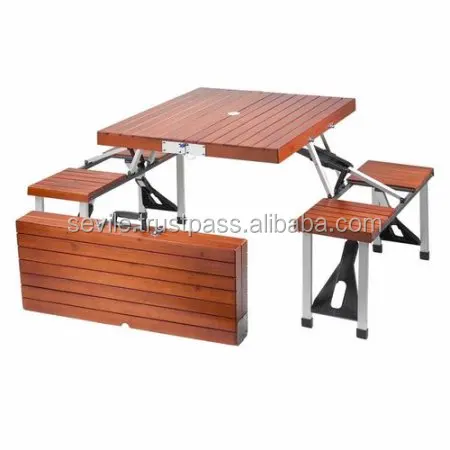 folding picnic table with stools