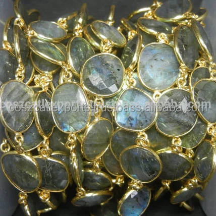 Lapis Lazuli Gemstone Bezel Chain Freeform Gemstone Bezel Chain Faceted Gemstone Connector Chain Gold Plated Bezel Connector Chain