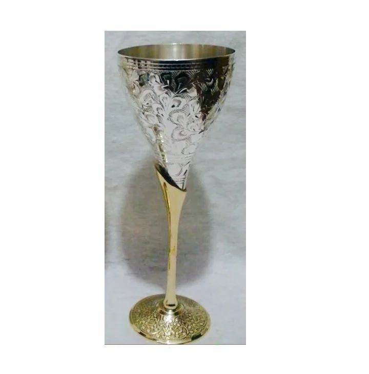 Silver Plated Engraved Brass Wine Goblet Buy Metal Wine Goblets