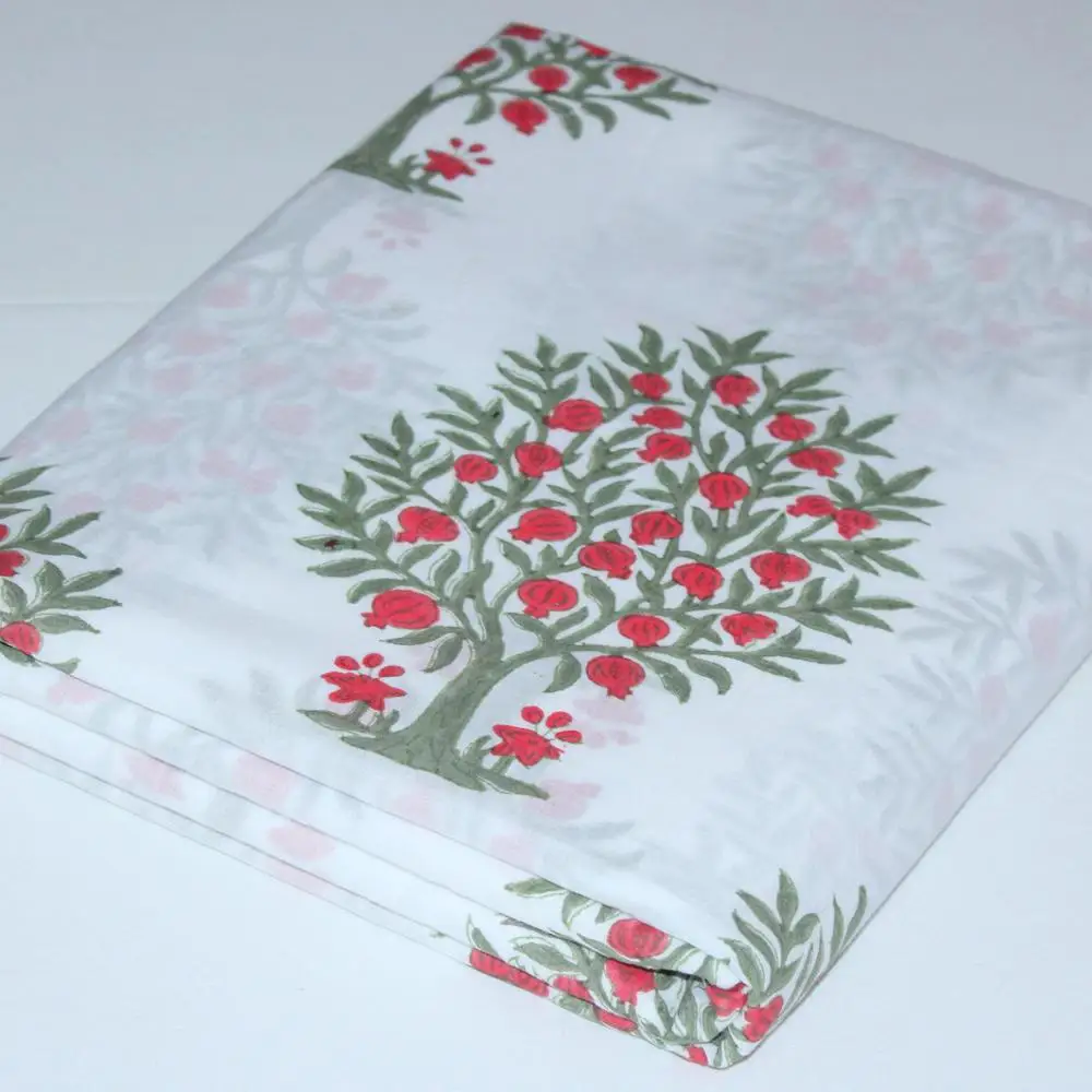 Pomegranate Tree Block Printed Fabric Natural Hand Dyed Un- Stitched Wholesale Pure Cotton Fabric