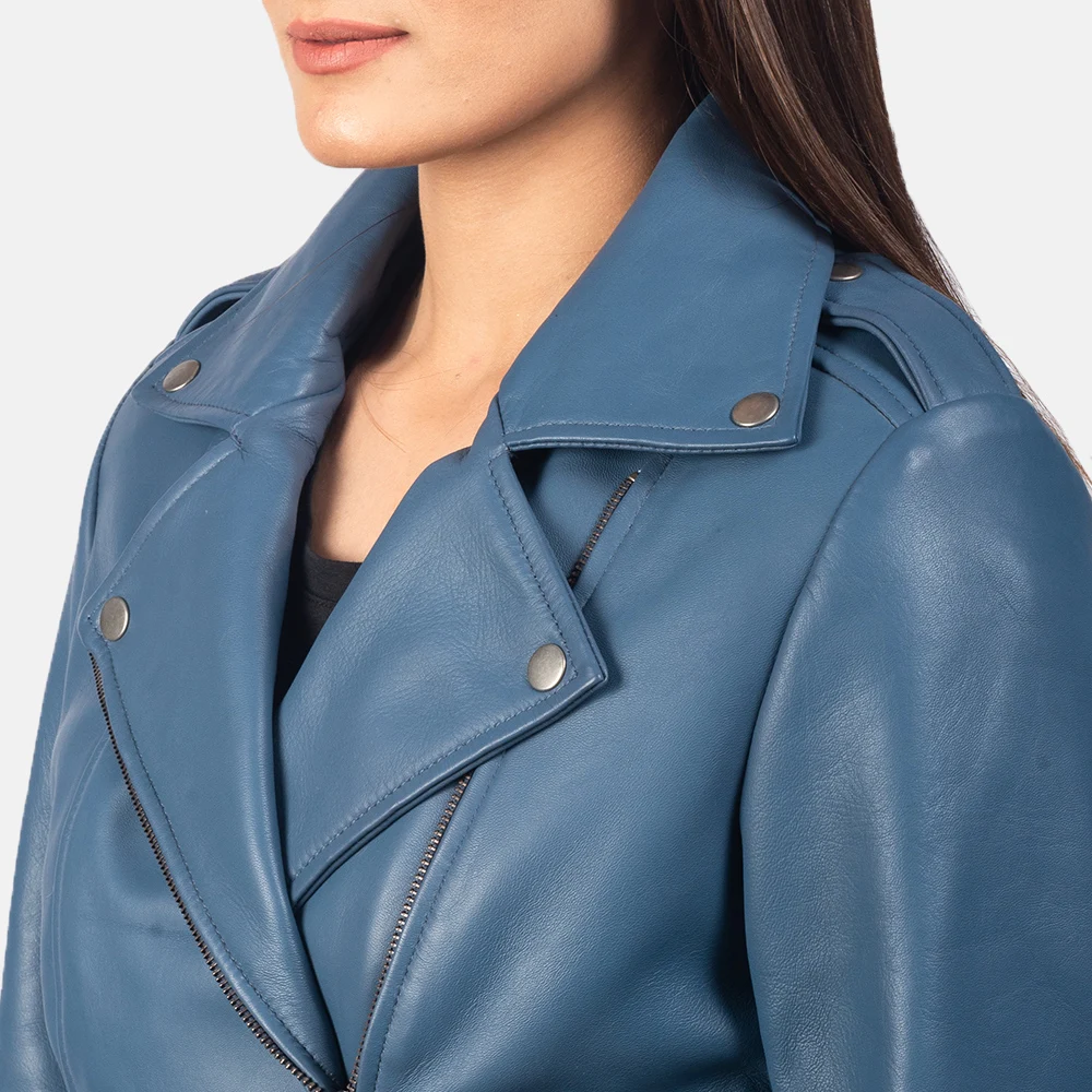Blue Leather Jacket Womens