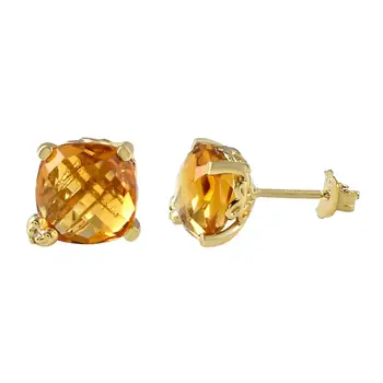 Pure14 K yellow gold citrine gemstone women stud earrings