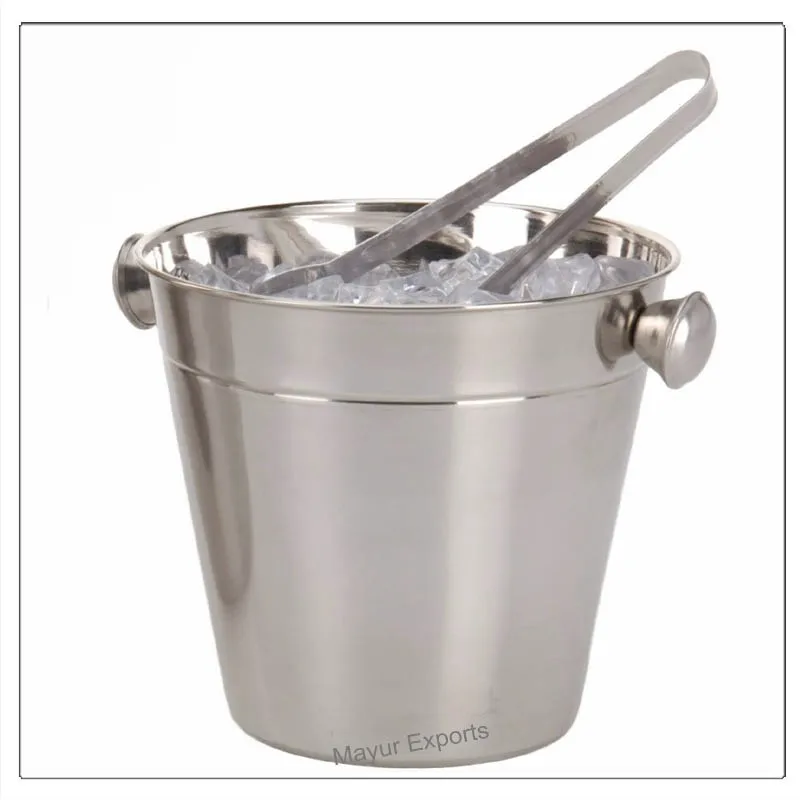 Stainless Steel Ice Bucket With Knobs Metal Ice Bucket With Side Knobs 