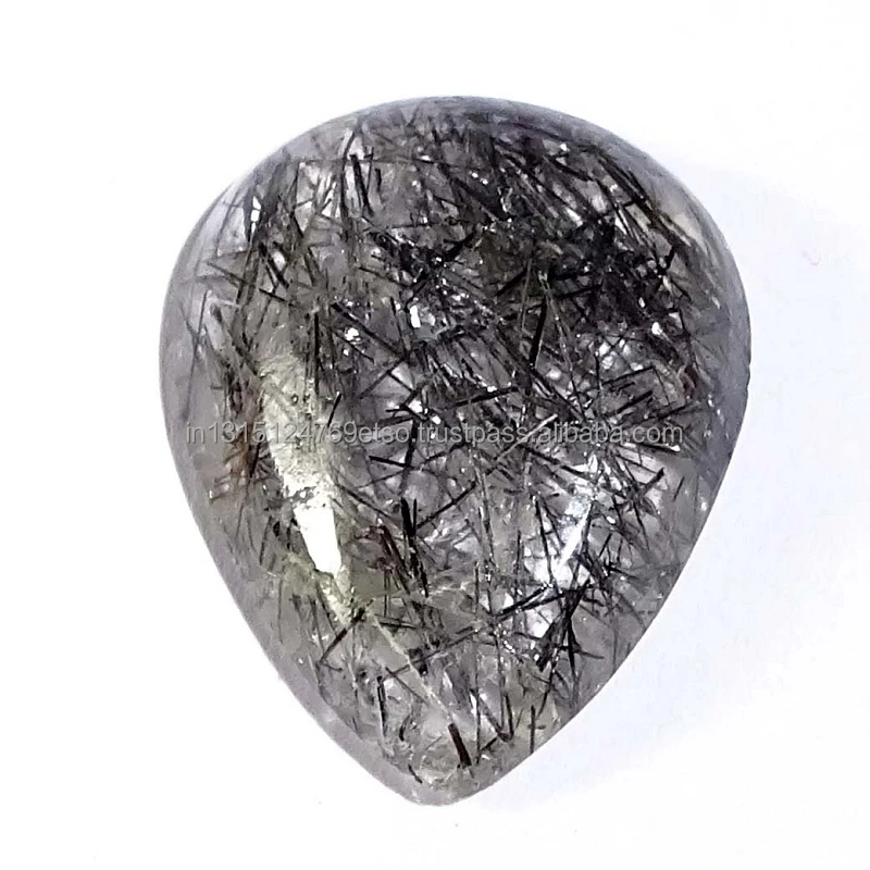 Top Quality Natural Black Rutile Quartz Cabochon Loose Gemstone Black Tourmalinated Quartz Stone For Making Jewelry