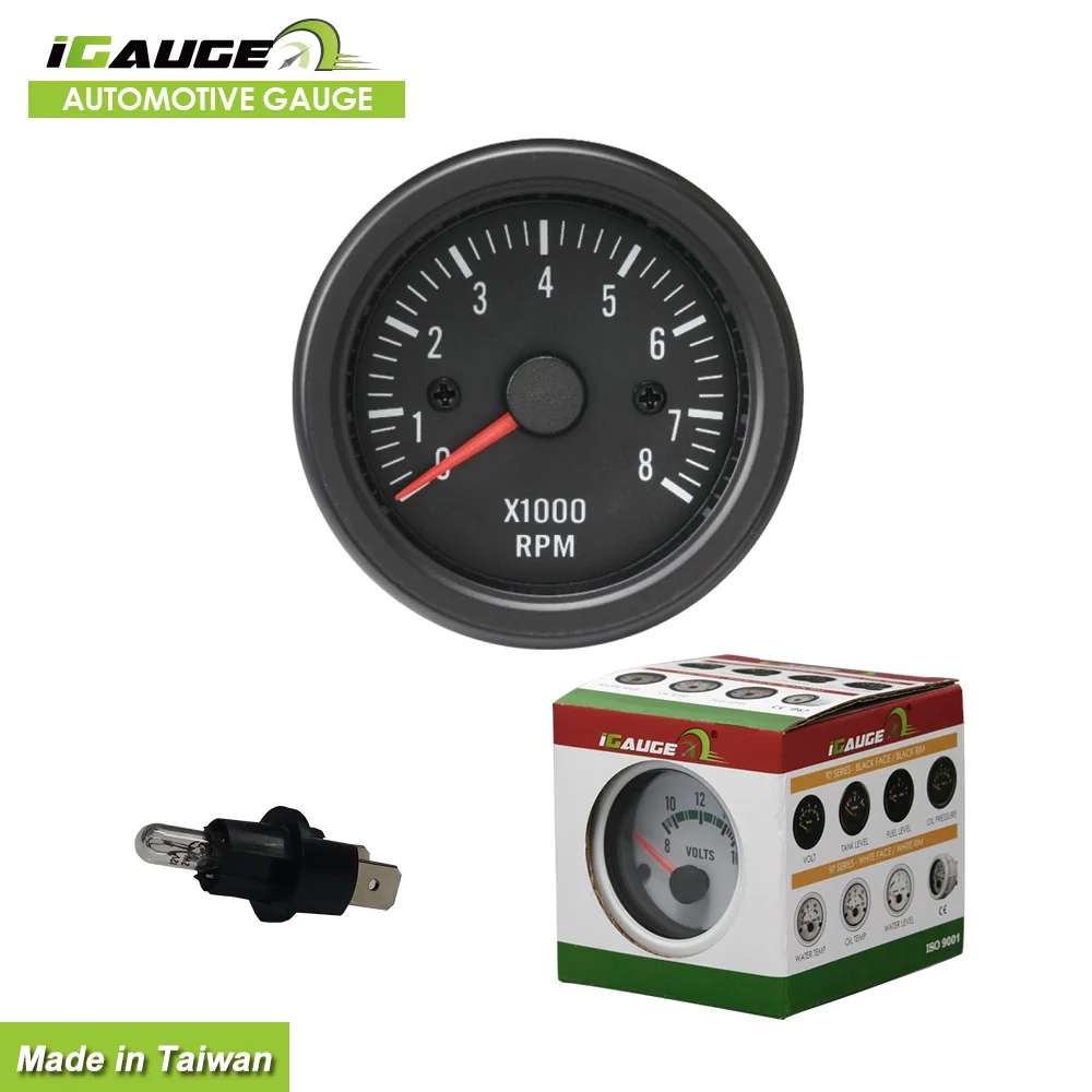 自動車用52mm 0 ~ 8000 RPM電気ブラックフェイスタコメーター