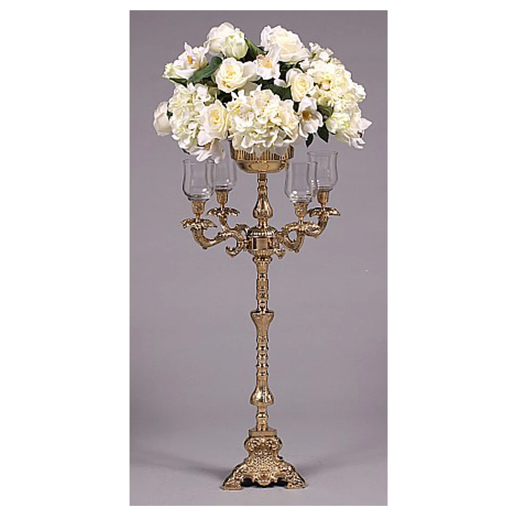 Gold Embossed Flower Bowl Five Arms Candelabra Buy Red Glass Candelabra,Antique Crystal