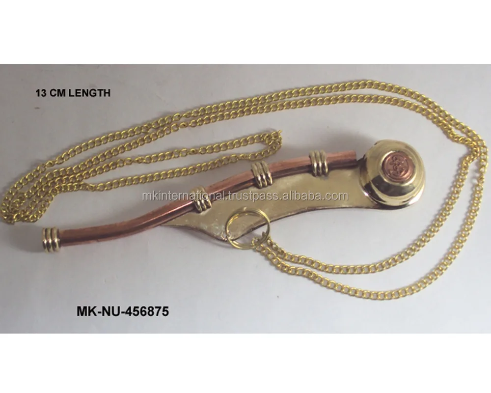 Shiny Brass Metal Boatswain's Whistle with Chains Decorative Design Brass Metal Design Metal Whistle With Chains for Sailor Man