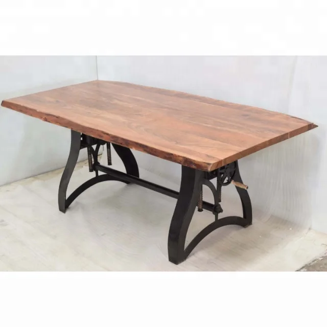 Live Edge Acacia Wood Industrial Crank Dining Table Buy Adjustable