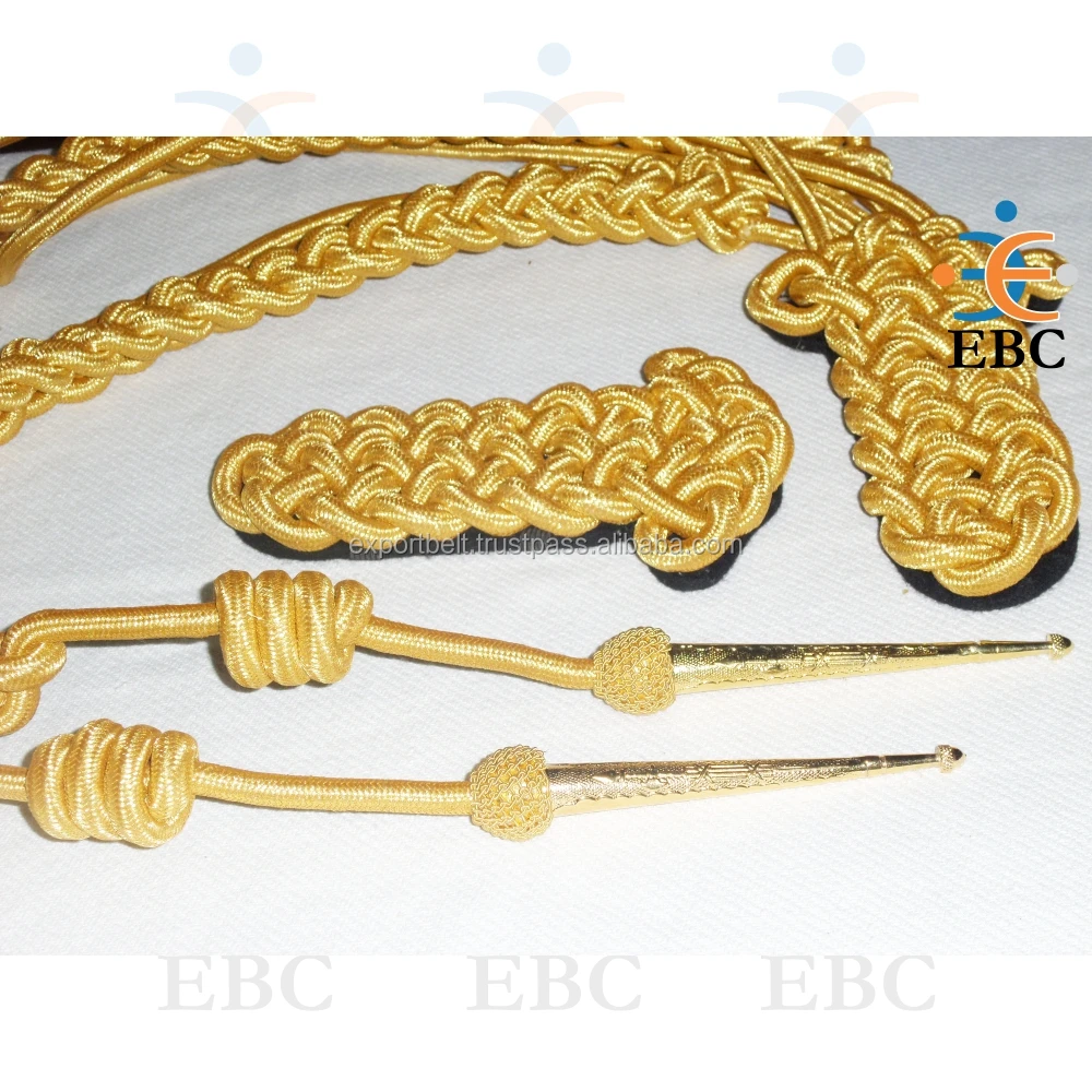Forces Uniform Aiguillette with Metal Tips Dress Parade Gold Corded Aiguillettes for Staff Officers Ceremonial Band Uniforms
