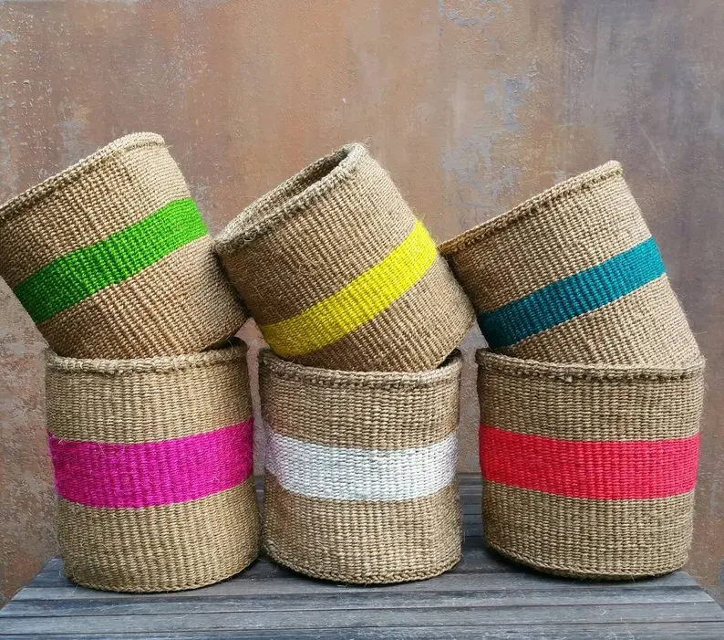 Natural Sisal Plant Flower Pot/Storage Basket Kenyan Africa handwoven Fair Trade 