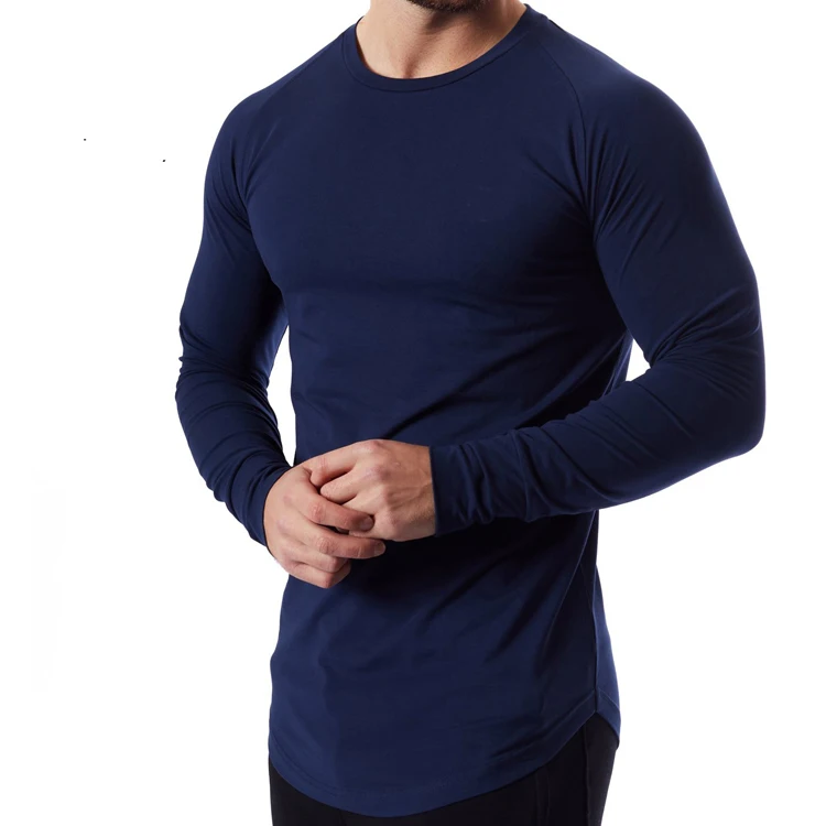 Long Sleeve Curved Hem Muscle Fitted 