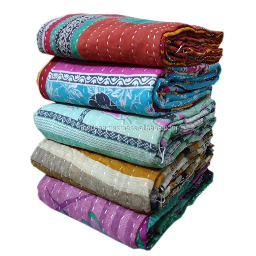 Kantha Quilt Indian Vintage Reversible Throw Handmade Blanket Wholesale Lot 