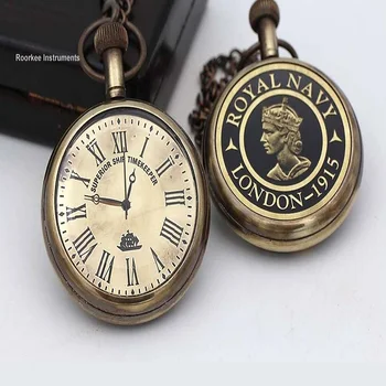 Personalised Solid Brass Pocket watch with Table Top Presentation Wooden Box, Quartz Pocket Watch Vintage look