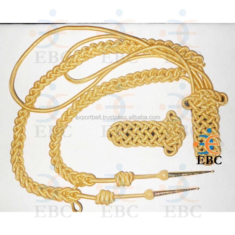 Forces Uniform Aiguillette with Metal Tips Dress Parade Gold Corded Aiguillettes for Staff Officers Ceremonial Band Uniforms