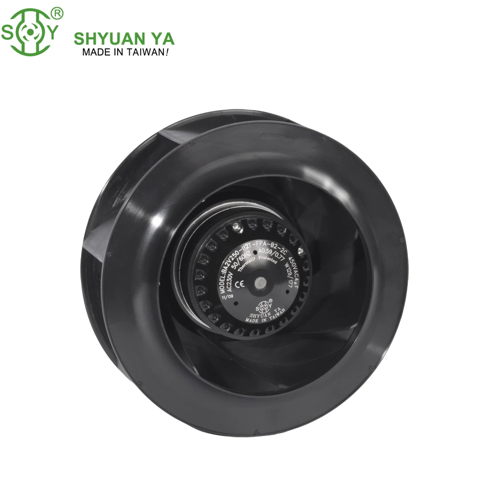 SHYUAN YA 250x112mm Electric Single Phase Medium Pressure Blower Fan External Rotor Motor Dual Ball Bearing Thermally Protected