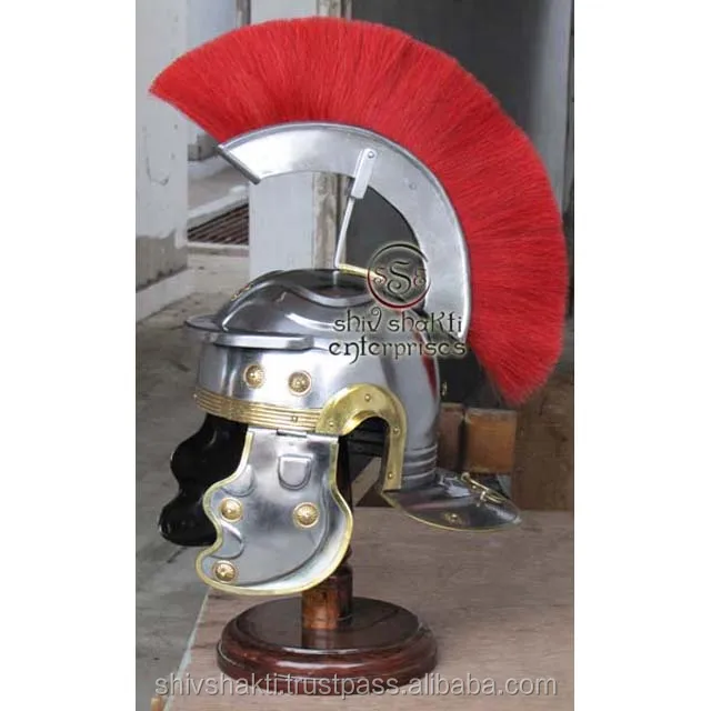 Roman Armour Helmet With Red Plume Halloween Costume Armor Steel Helmet 