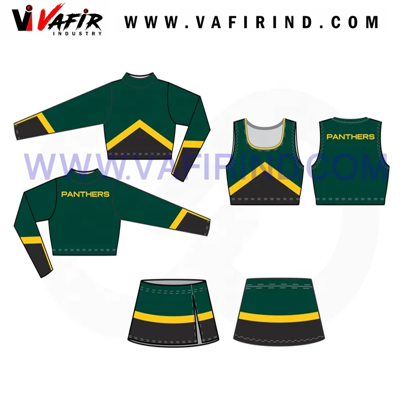 Wholesale Breathable Cheerleading Uniforms for Girls Sublimated in Nylon Spandex Cotton Polyester Rayon Latex for Lycra Material
