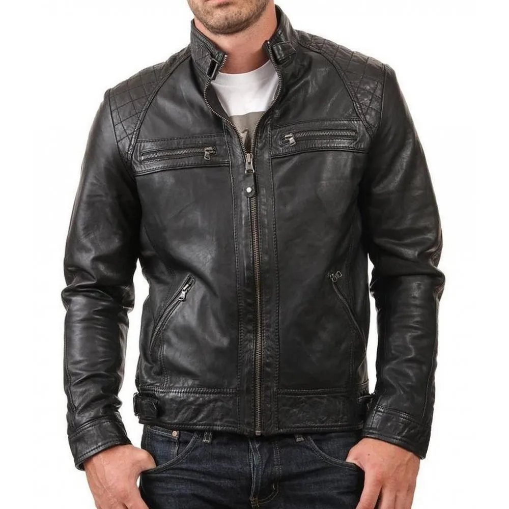 New Biker Mens Black Genuine Leather Jacket In Slim Fit View Genuine Leather Biker Jacket Customer Brand Product Details From Fidak Trading Company On Alibaba Com