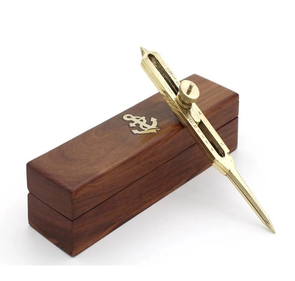 Морской латунный навигационный разделитель для морской и старинной геометрии компас с деревянной коробкой