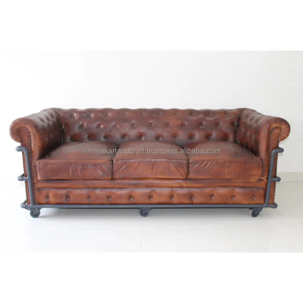 Canape Industriel En Cuir Veritable Chignons Field Pour 3 Places Avec Cadre A Tuyaux Et Roues Style Francais Buy Chesterfield Sofa Vintage Industrial Sofa Chesterfield Chesterfield Leather Sofa Product On Alibaba Com