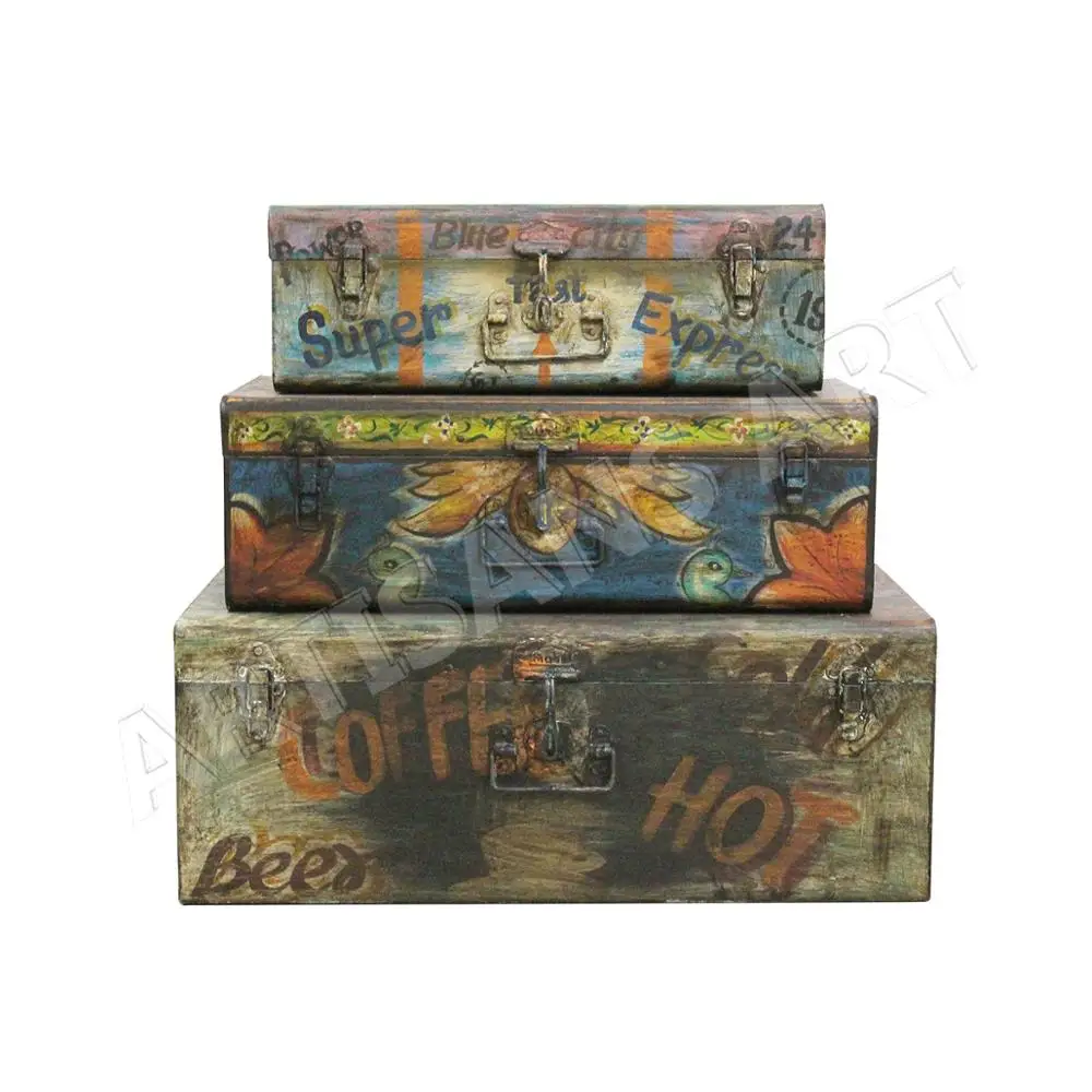 Vintage Antique Old Hand Painted Metal Suitcase Rustic Custom Made Storage Trunk Indian Unique Storage Box Set Of Three Buy Hand Painted Metal Suitcase Indian Metal Trunks Antique Rustic Storage Trunk Product On Alibaba Com