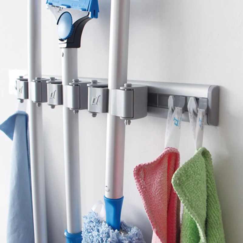 Heavy Duty Aluminium Screw on Adhesive Cleaning Tool Broom and Mop Hanger Storage Rack Organizer Holder Wall Mount
