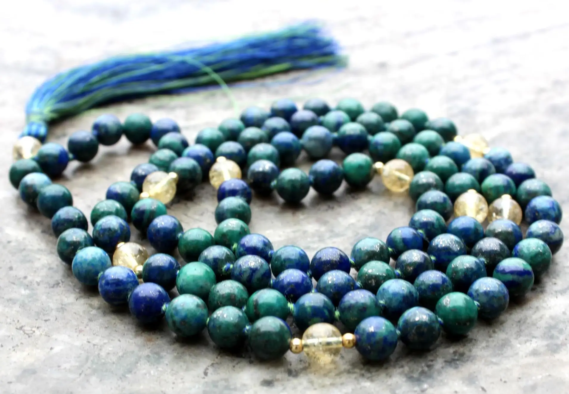 Chrysocolla 108 Beads Tassel Yoga Fashion Jewelry Mala Beads Necklace