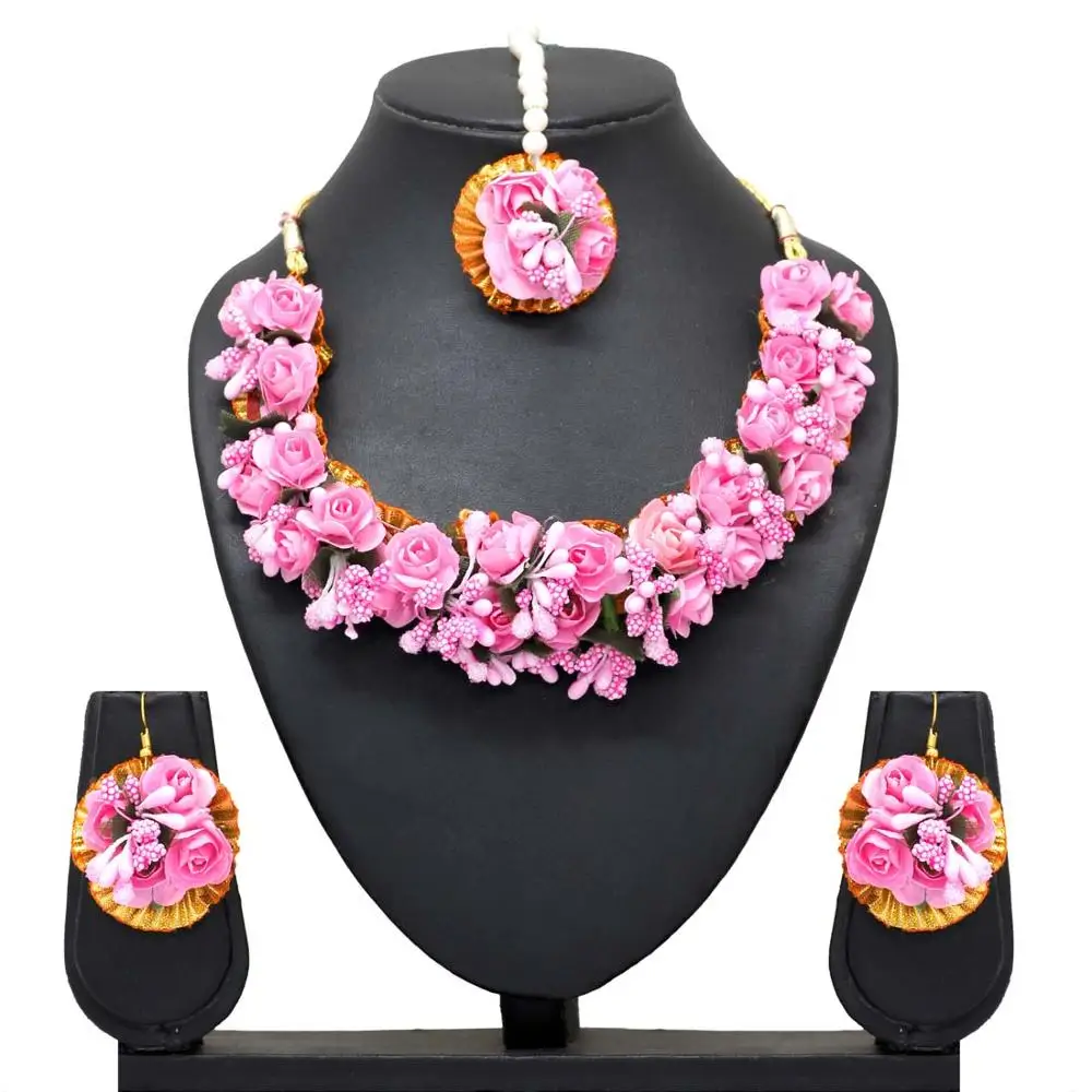 Kalung Bunga Mawar Mutiara Imitasi Warna Merah Muda Etnik India Dengan Anting Dan Maang Tikka Buy Necklace With Earrings Thread Necklace Necklace Product On Alibaba Com