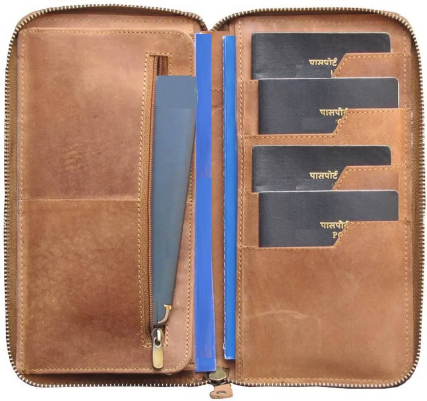 Genuine Leather Travel Family Passport Holder Wallet