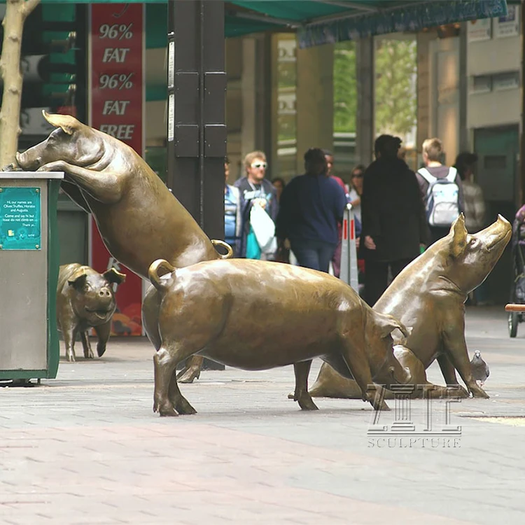 Outdoor Decorative Antique Life Size Manual Bronze Pig Sculpture Statue