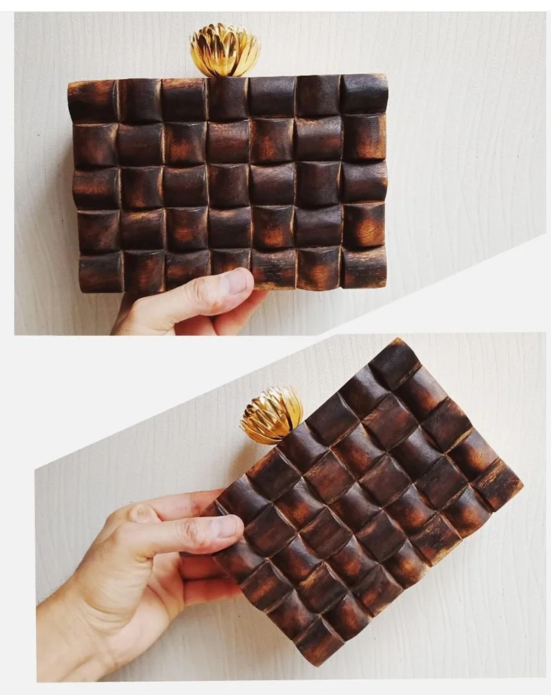 Ayla Woven Women's Clutch Bag with Wooden Handle main image 1
