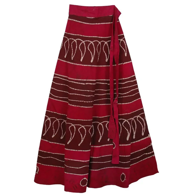 Red Cotton Long Wrap Around Skirt ...