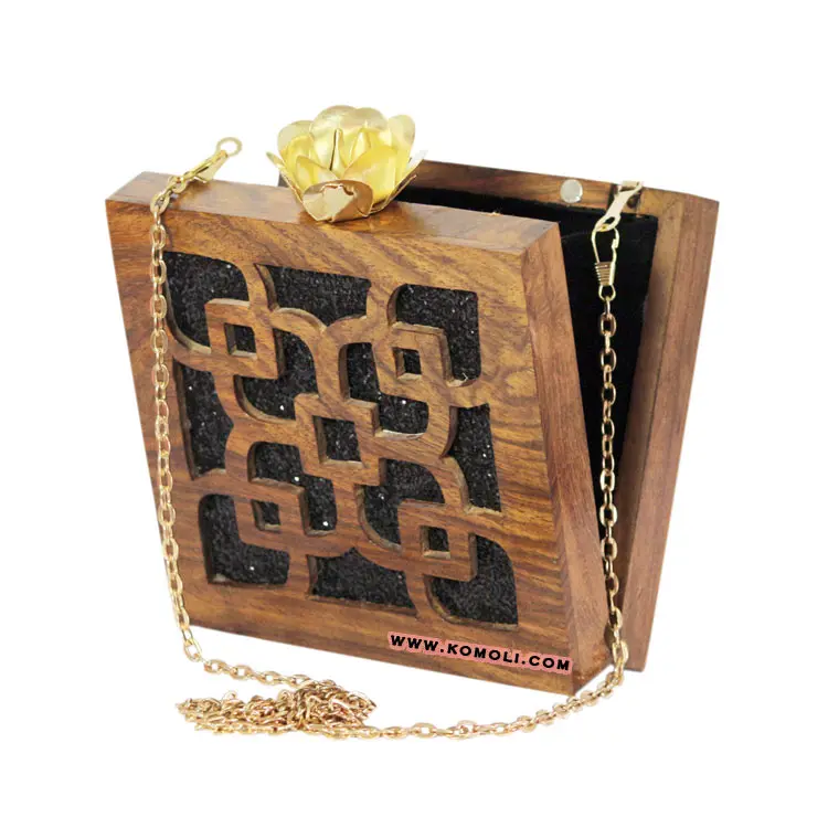 Elegant Wooden Box Clutch Handbag Made of Wood Hand Bag