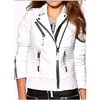Ladies Sheep Leather Jacket With Chain Decorate Women's Real
