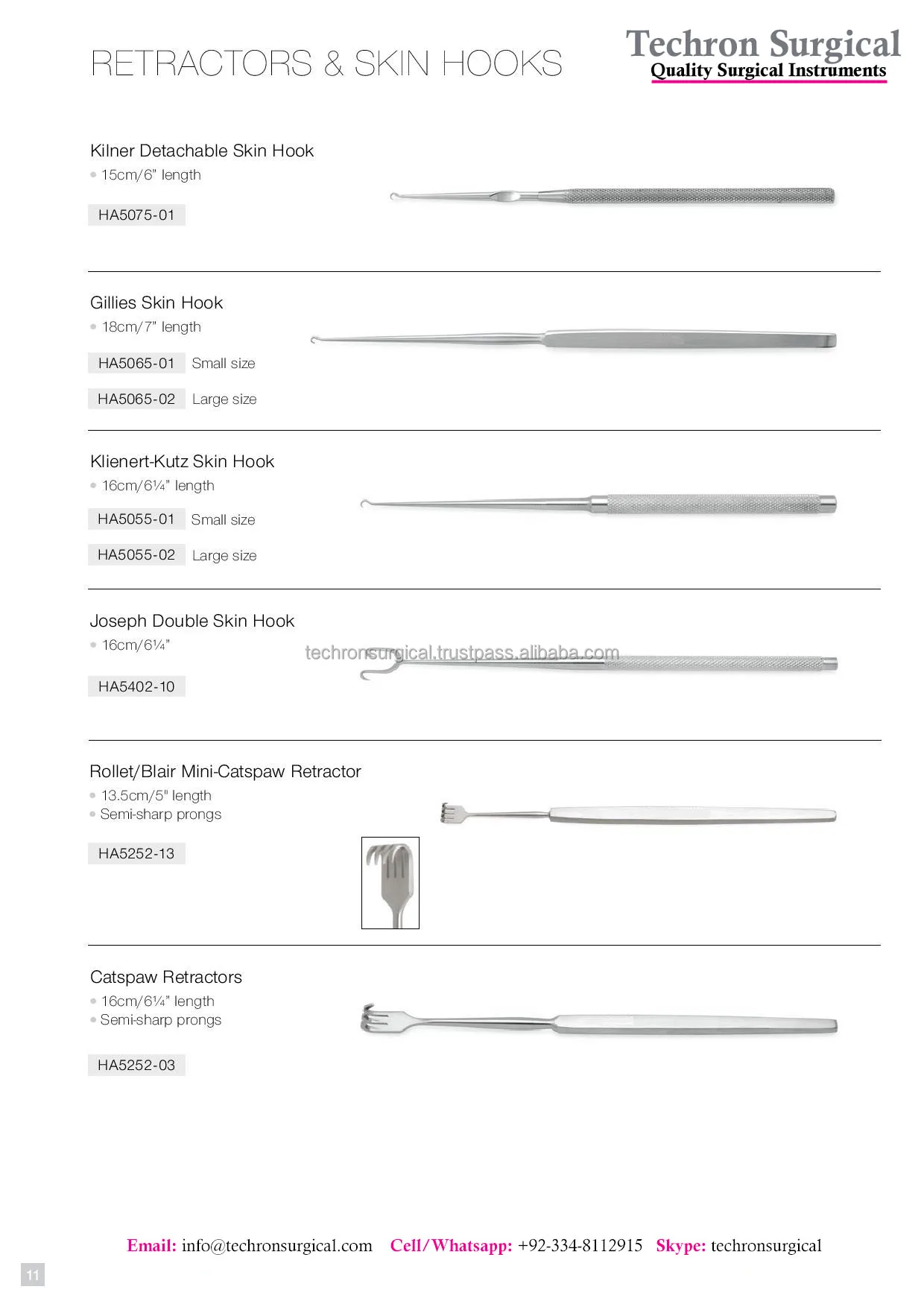 High Quality Sharp Prong Joseph Double Joseph Skin Hook 15cm