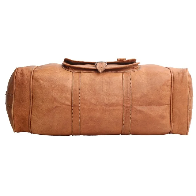Sac De Voyage En Cuir De Chèvre Véritable - Vintage, Taille L, Marron, Fait Main En Inde - Neuf Sans étiquette