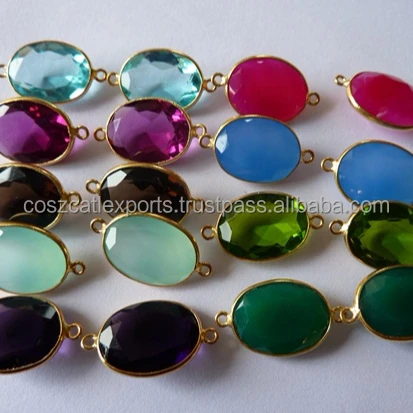 Gold Plated Gemstone Hydro Bezel Connector Pendant Charm