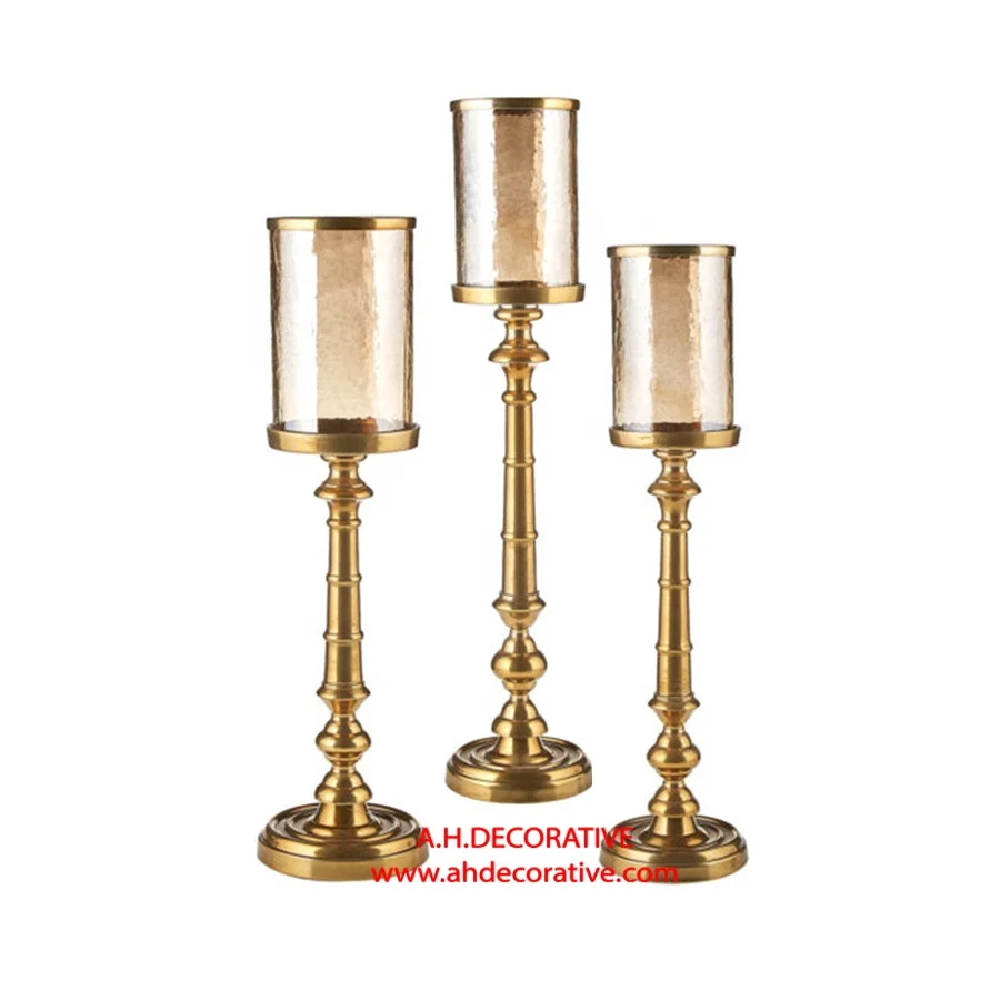 Gold Pillar Candle Holder Set Of 3 Tall Home Floor & Wedding Decoration