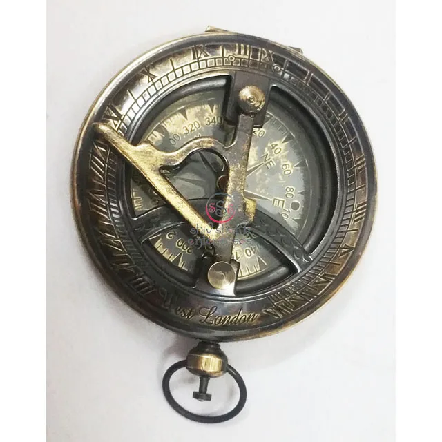 Sundial, No Engraving Stanley London Antique Pocket Sundial Compass with Cord Gnomon