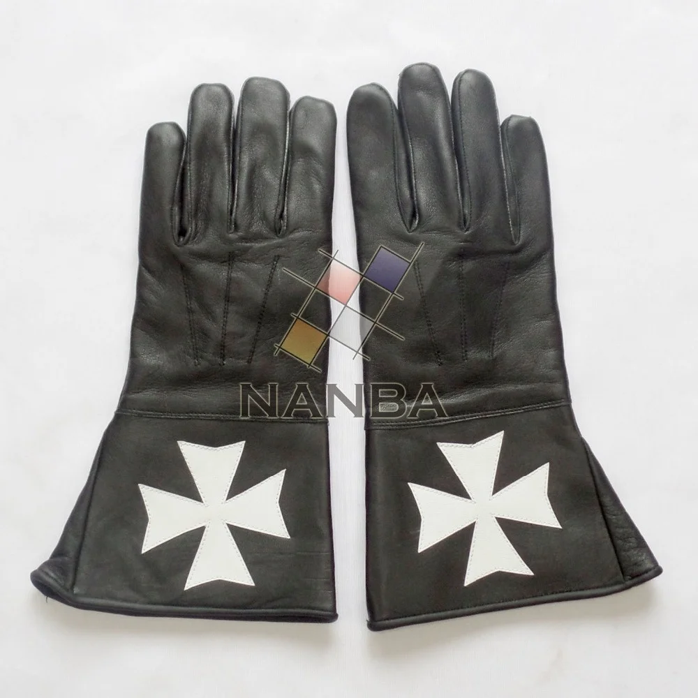 New Leather Masonic Knights Malta Gauntlets Gloves