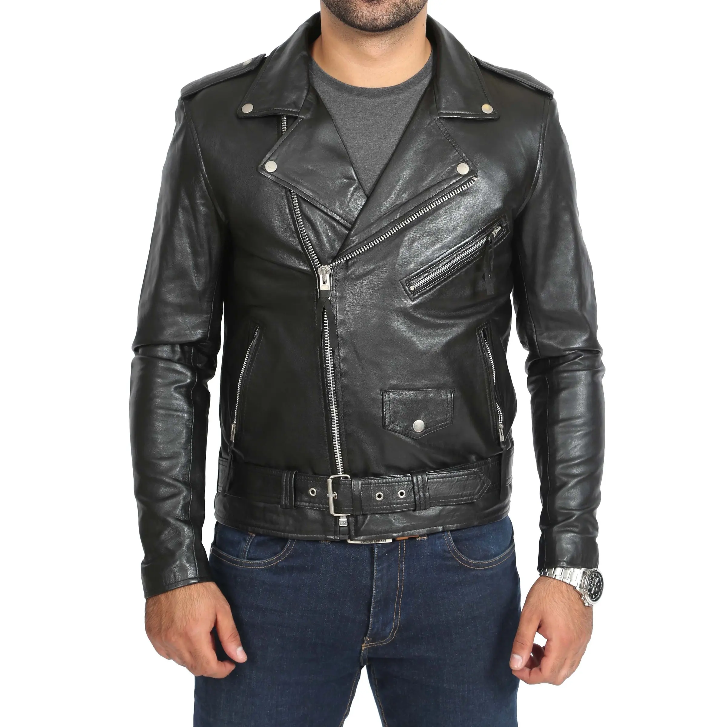 Buy Leather Retail Men's Spanish Design Faux Leather Biker Jacket (White,  XS) at Amazon.in