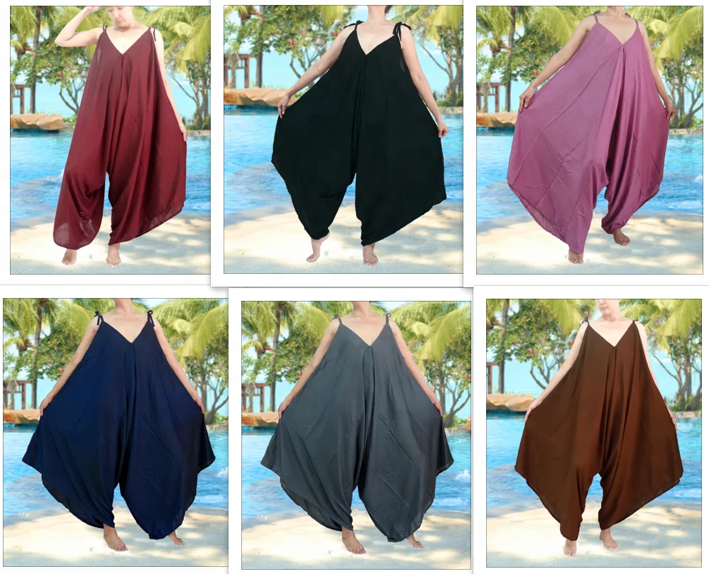 Комбинезон-шаровары Alladin в стиле хиппи в стиле бохо, комбинезон для йоги с широкими штанинами, однотонные вискозные цвета